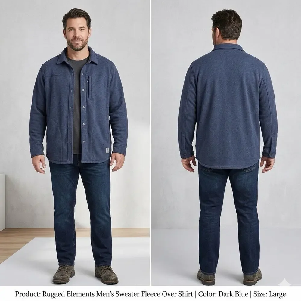Rugged Elements Men's Sweater Fleece Over Shirt Dark Blue Large